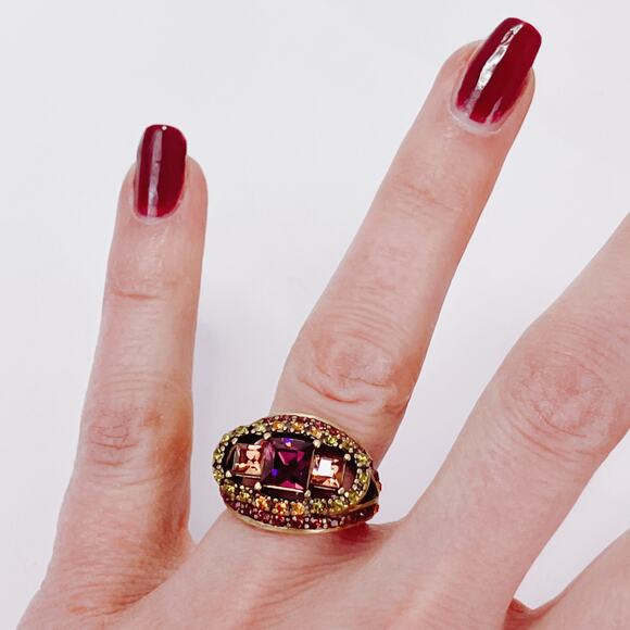 Signed Heidi Daus Colorful Cocktail Ring Designer Statement Rhinestone Size 6 - Picture 4 of 11